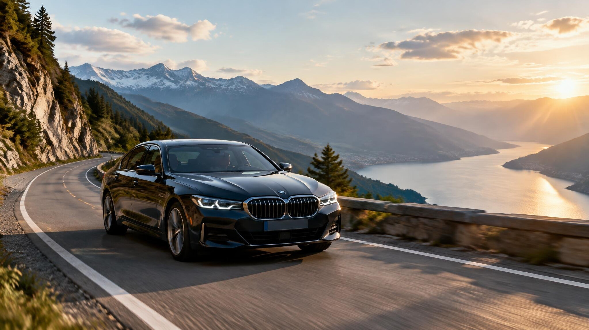luxury car on mountain road