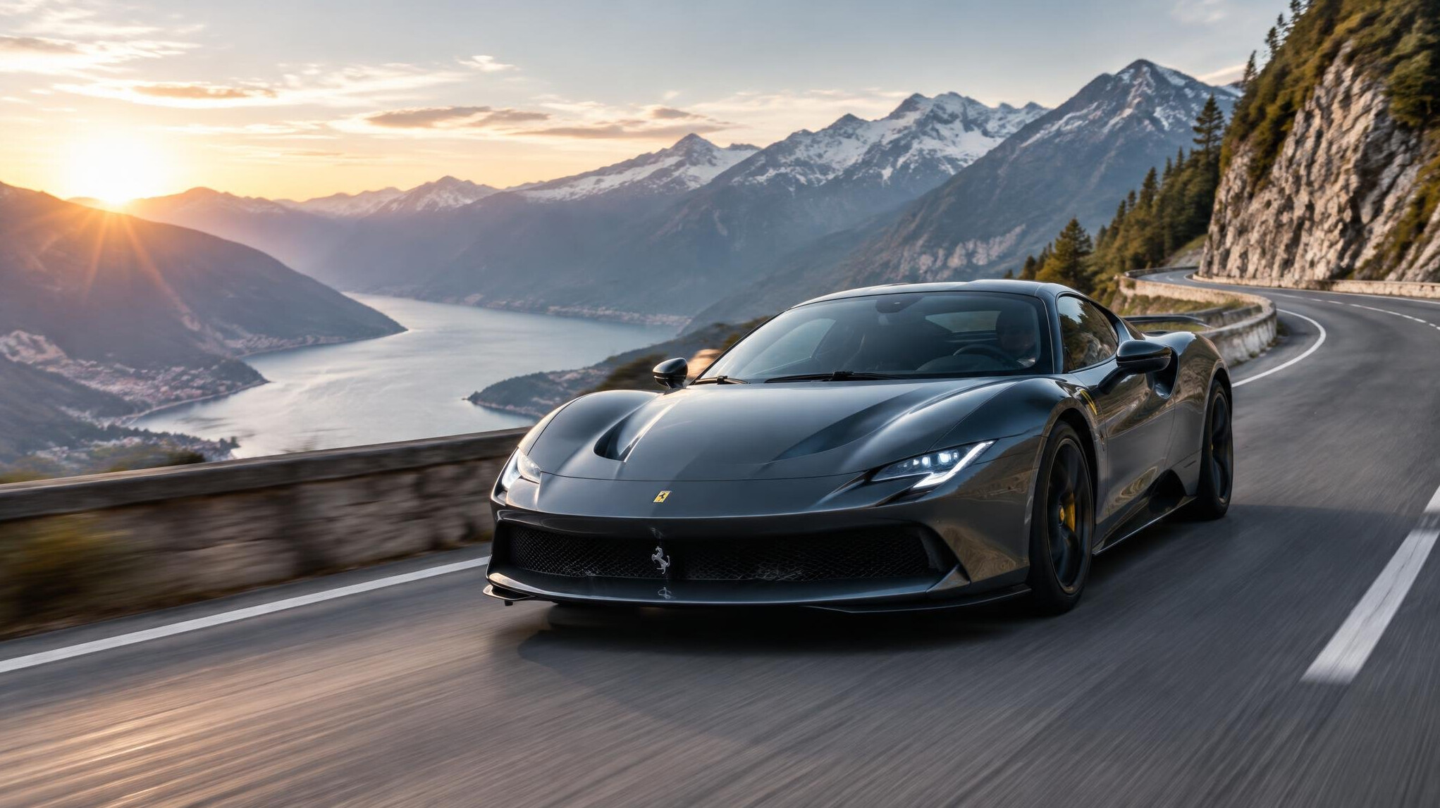 luxury sports car on mountain road