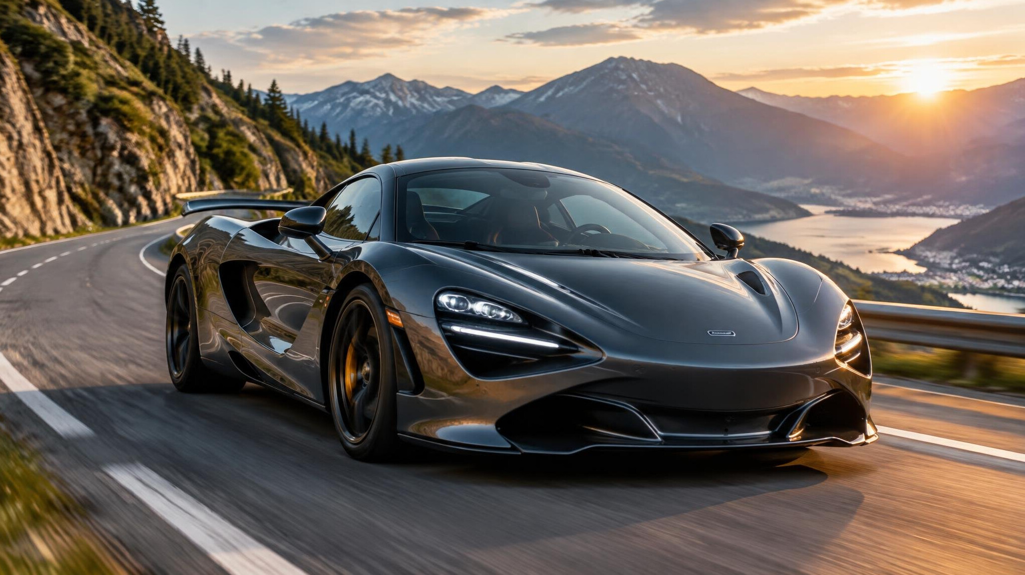 luxury sports car on mountain road