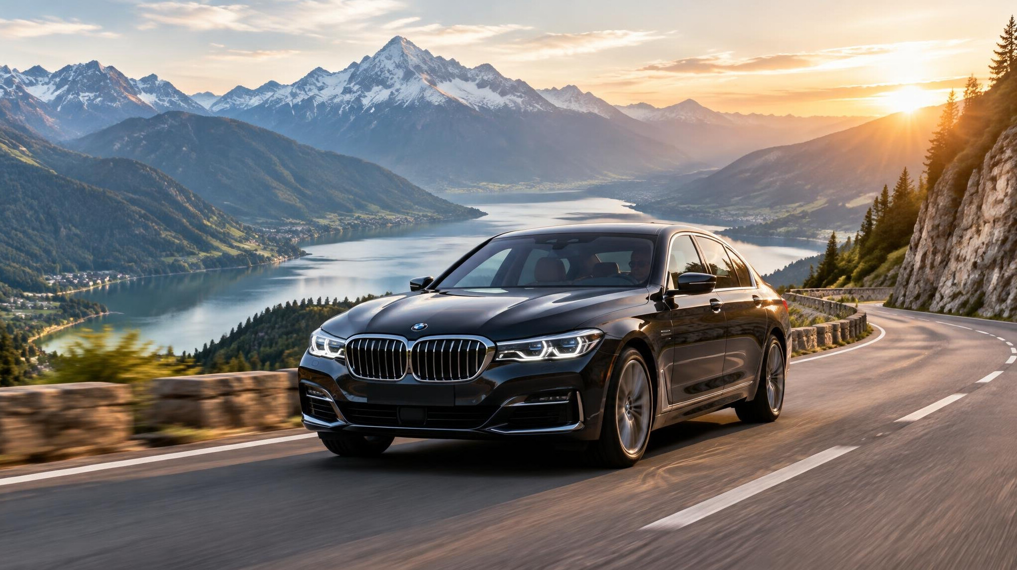 luxury car on mountain road