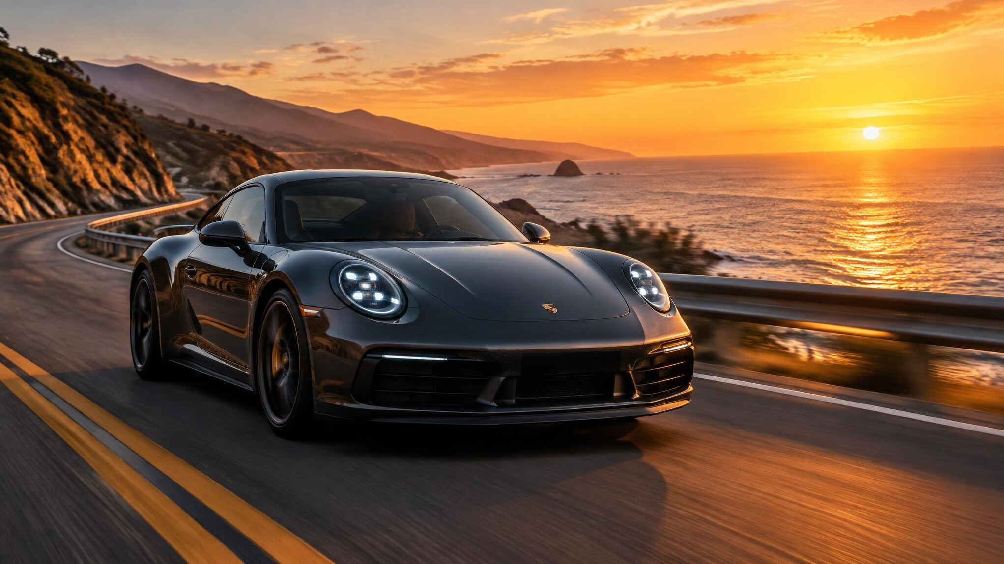 sports car on coastal road