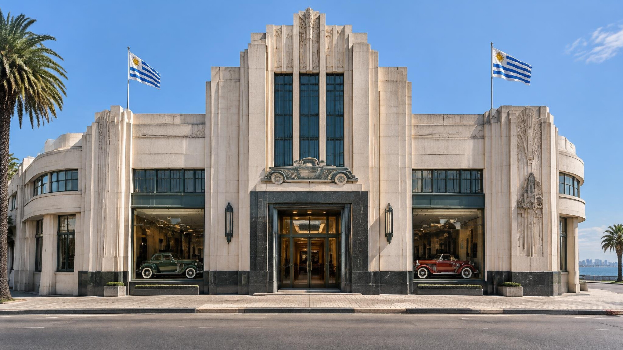 Exterior facade of a classic automobile museum building in Montevideo